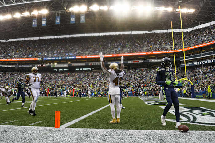 Getting Alvin Kamara going could be a great way to take the Seahawks fans out of it.