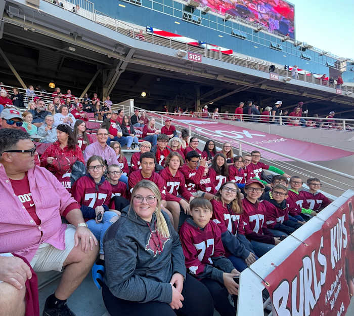 The Burls Kids represented by Baxter Regional Medical Center in attendance for the Razorback victory over Mississippi State.