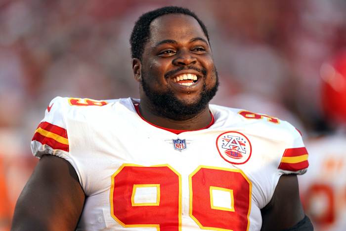 Aug 14, 2021; Santa Clara, California, USA; Kansas City Chiefs defensive tackle Khalen Saunders (99) stands on the sideline during the third quarter against the San Francisco 49ers at Levi's Stadium. Mandatory Credit: Darren Yamashita-USA TODAY Sports