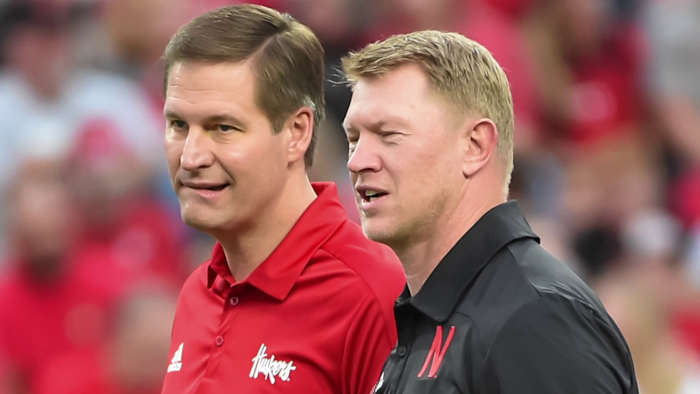 Trev Alberts and Scott Frost 2021 Northwestern getty