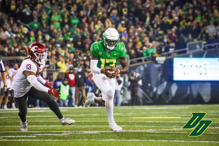 Brown's 123 rushing yards vs. Washington State were the most by an Oregon quarterback since Marcus Mariota.