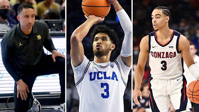 Marquette coach Shaka Smart, UCLA's Johnny Juzang and Gonzaga's Andrew Nembhard