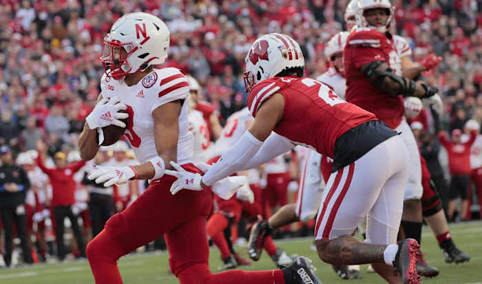 Samori Toure TD 2Q Wisconsin 2021 USATSI_17201522 crop