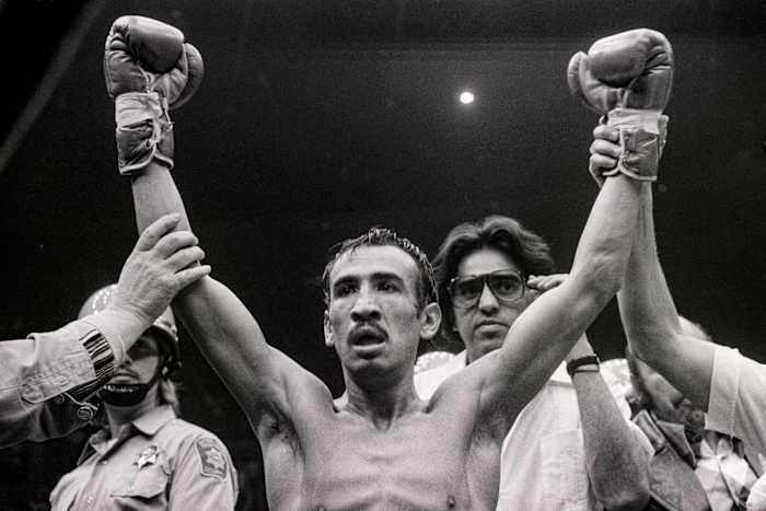 Things got awkward between Yalen and Zarate (pictured after a win in 1978) when the Fight Hunter punched some holes in the boxer's record.
