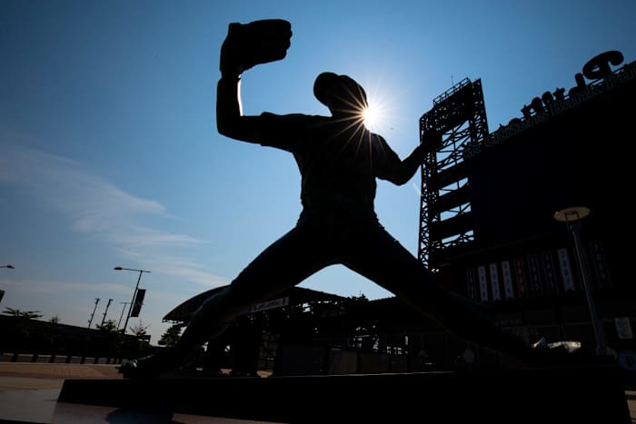 A statue of Steve Carlton stands today outside of Citizens Bank Park.