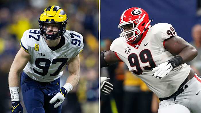 Michigan's Aidan Hutchinson and Georgia's Jordan Davis