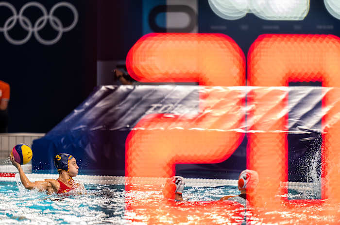 Spain takes on the Netherlands in the preliminary round of Olympic water polo at the Tokyo Games.