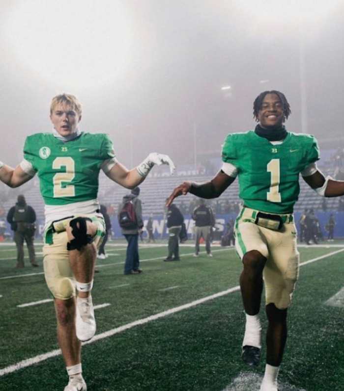 Jake Pope and Isaiah Bond following their state championship victory