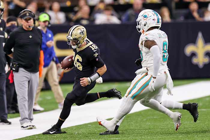 New Orleans Saints quarterback Ian Book (16)