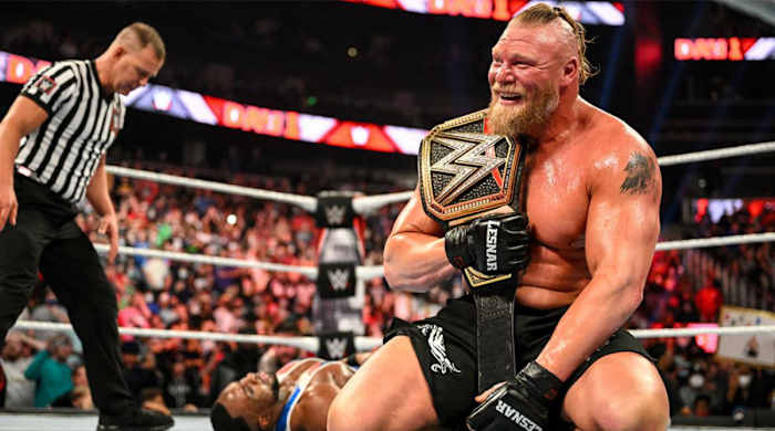 Brock Lesnar pinned Big E to crown himself the new WWE champion.