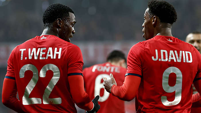 USA's Tim Weah and Canada's Jonathan David are teammates at Lille
