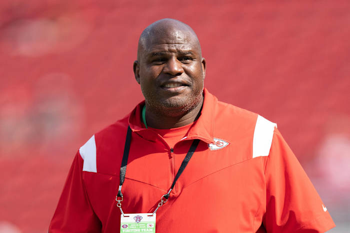 Kansas City Chiefs offensive coordinator Eric Bieniemy. Mandatory Credit: Kyle Terada-USA TODAY Sports