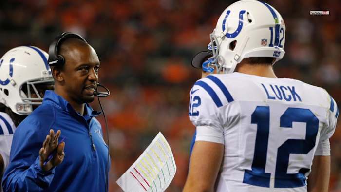 Former Colts quarterback Andrew Luck and offensive coordinator Pep Hamilton. The Colts were in the playoffs Hamilton's first two years as offensive coordinator.