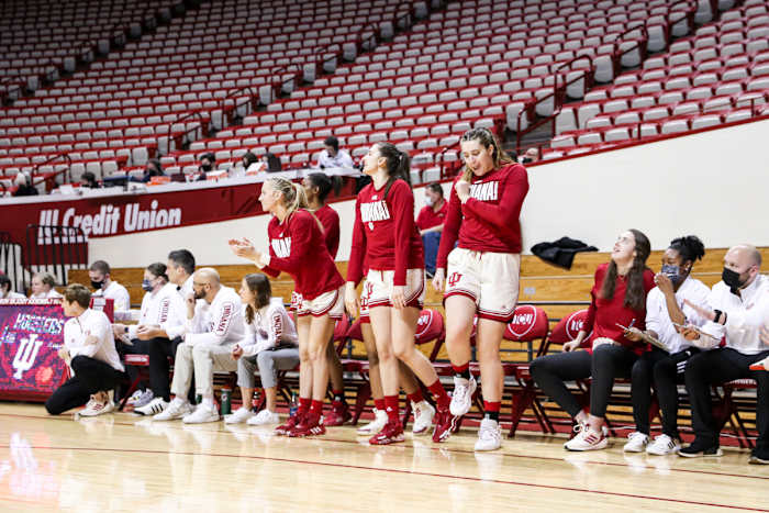 Indiana's bench cheers on its team.