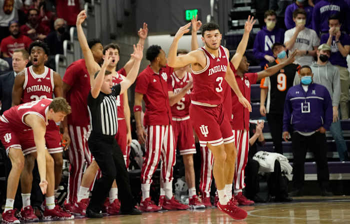 Anthony Leal reacts to a play at Northwestern.
