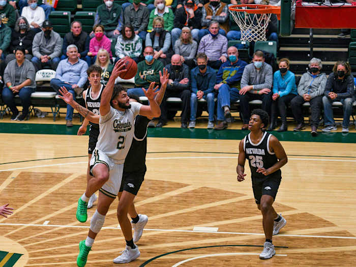 David Roddy drives toward the basket vs. Nevada