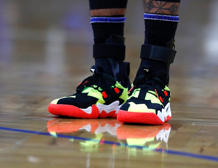 Feb 16, 2022; Orlando, Florida, USA; A detail view of Atlanta Hawks guard Trae Young (11) sneakers during the first quarter at Amway Center.