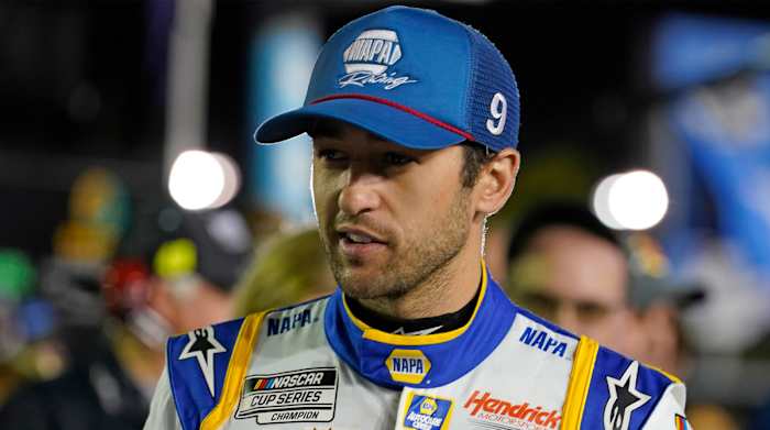 Feb 17, 2022; Daytona, FL, USA; NASCAR Cup Series driver Chase Elliott (9) before the Bluegreen Vacations Duel 1 at Daytona International Speedway.