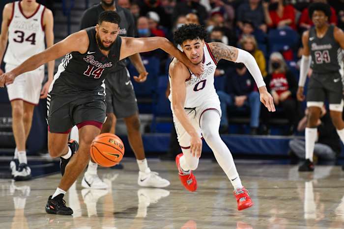 Keshawn Justice (14) was named to the All-WCC second team last season and is set to be a big piece for the Broncos offense.