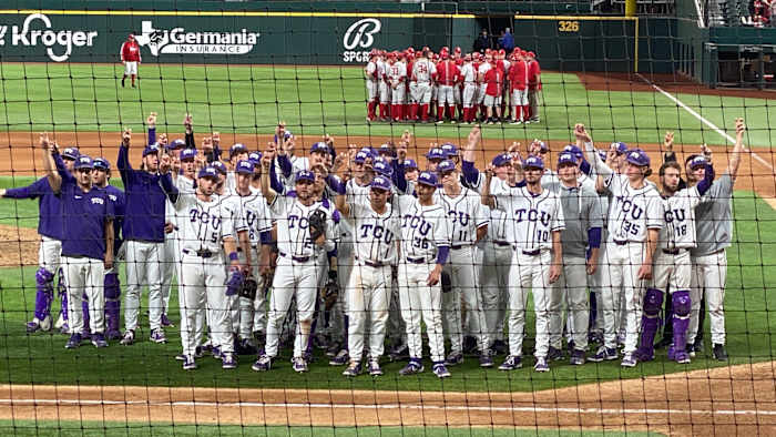 TCU Baseball after beating Nebraska at Globe Life Field