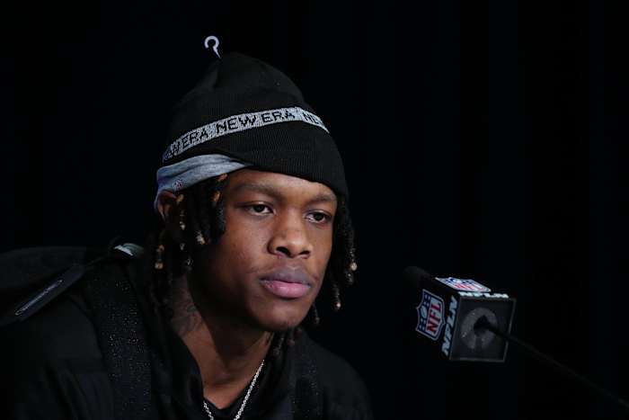Alabama Crimson Tide receiver Jameson Williams during the NFL Combine at the Indiana Convention Center.