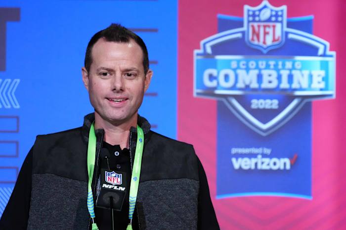 Mar 2, 2022; Indianapolis, IN, USA; Los Angeles Chargers coach Brandon Staley during the NFL Combine at the Indiana Convention Center. Mandatory Credit: Kirby Lee-USA TODAY Sports