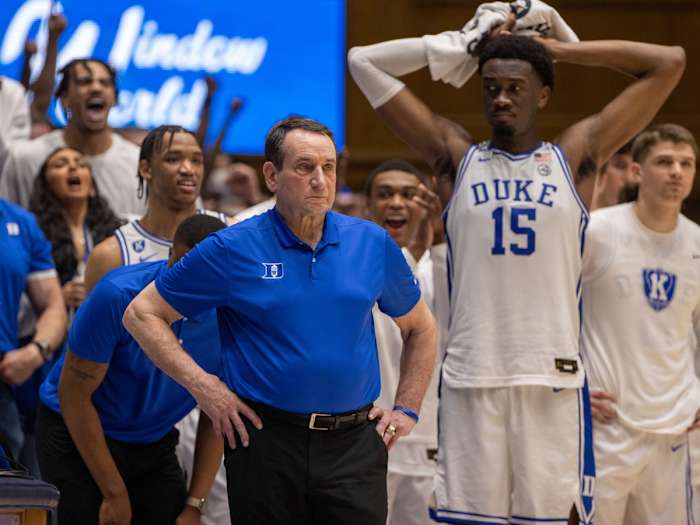 Mike Krzyzewski coaches during his final game at Cameron Indoor Stadium