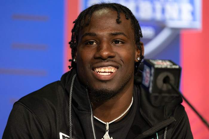 Mar 5, 2022; Indianapolis, IN, USA; Auburn defensive back Smoke Monday (DB57) talks to the media during the 2022 NFL Scouting Combine at Lucas Oil Stadium. Mandatory Credit: Trevor Ruszkowski-USA TODAY Sports