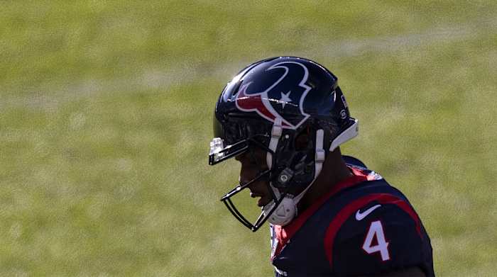 CHICAGO, IL - DECEMBER 13: Houston Texans quarterback Deshaun Watson (4) looks on in action during a game between the Chicago Bears and the Houston Texans on December 13, 2020, at Soldier Field in Chicago, IL.