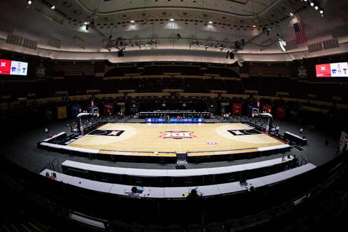 Mar 11, 2021; MO, Kansas City, USA; A view of the court before the Kansas State Wildcats and Texas Tech Lady Raiders play at Municipal Auditorium. Mandatory Credit: Amy Kontras-USA TODAY Sports