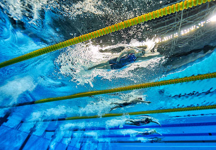 2016 Summer Olympics: (From top) USA Katie Ledecky, Great Britain Carlin Jazz, France Coralie Balmy, Australia Jessica Ashwood and Australia Tamsin Cook during Women’s 400M Freestyle Final