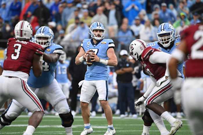 North Carolina QB Sam Howell drops back to pass