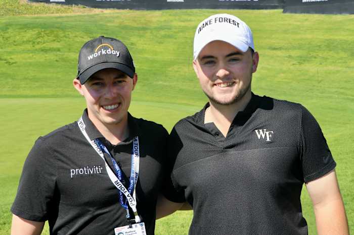 PGA Tour pro Matt Fitzpatrick (left) teed off with younger brother, Wake Forest University senior Alex Fitzpatrick (right), in the pro-am-style Genesis Invitational Collegiate Showcase at the Riviera Country Club in Southern California on Feb. 14.