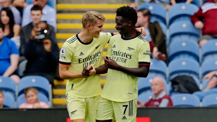 Arsenal’s Martin Odegaard and Bukayo Saka