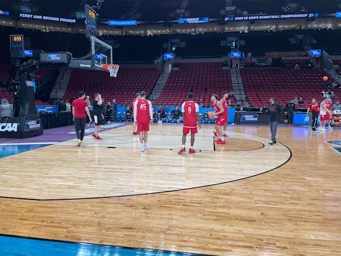 Indiana players get up some shots during their shootaround on Wednesday night. 