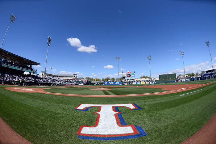 Mar 8, 2020; Surprise, Arizona, USA; A general view of the field prior to the spring training game between the Texas Rangers and the Los Angeles Dodgers at Surprise Stadium. Mandatory Credit: Joe Camporeale-USA TODAY Sports
