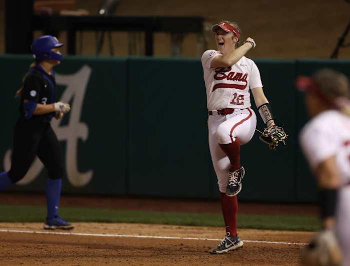 Kaylee Tow celebrates an out