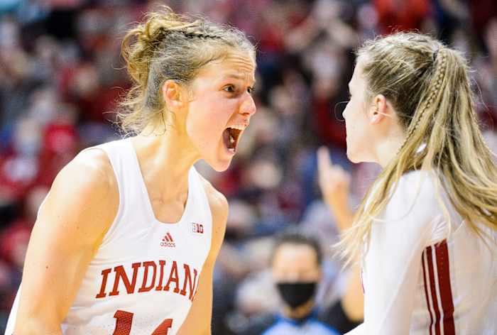 Ali Patberg celebrates with Nicole Cardaño-Hillary.