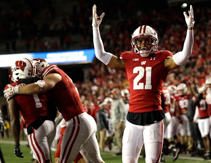 Caesar Williams celebrates at Camp Randall.