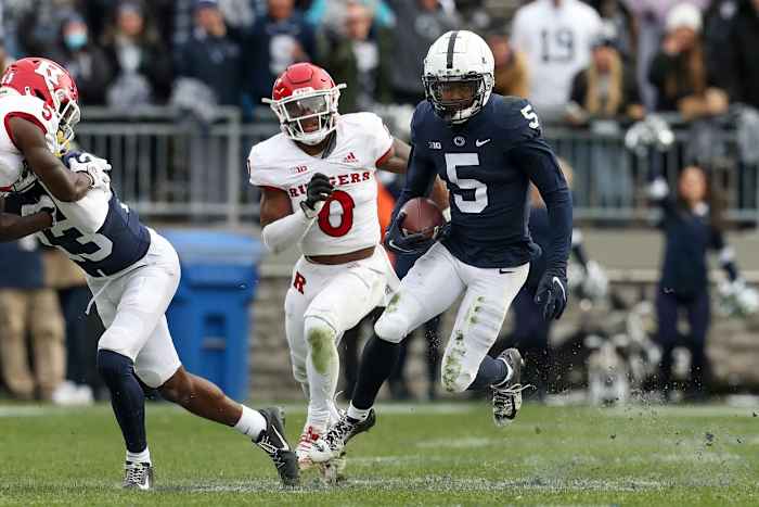 Penn State WR Jahan Dotson runs after catch