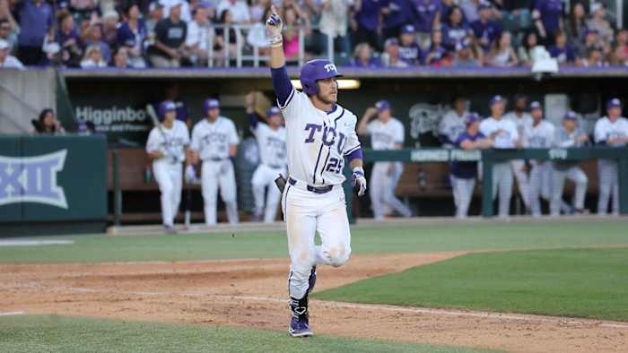 Tommy Sacco of TCU baseball versus Texas Tech on Thursday, April 14, 2022