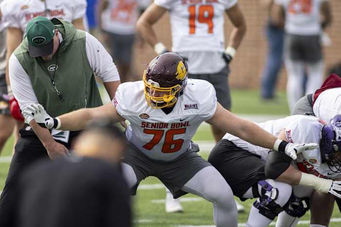 Central Michigan offensive lineman Bernhard Raimann at Senior Bowl