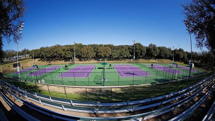 The purple courts of the Bayard H. Friedman Tennis Center at TCU