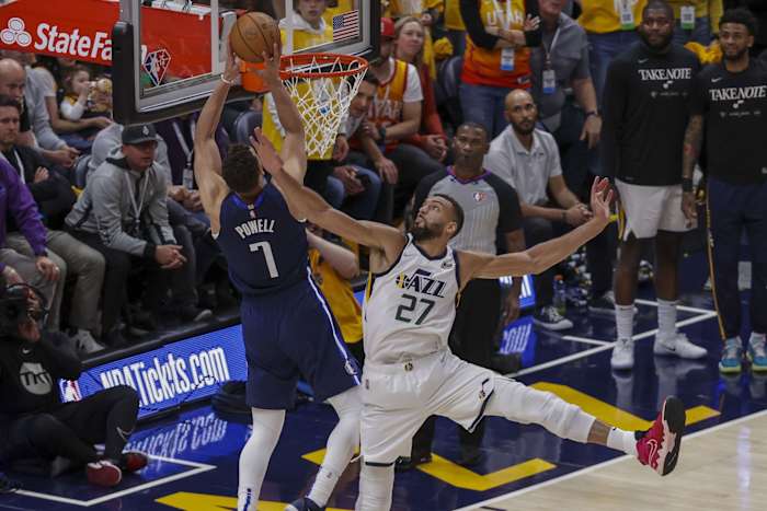 Dwight Powell, Rudy Gobert, Utah Jazz, Dallas Mavericks
