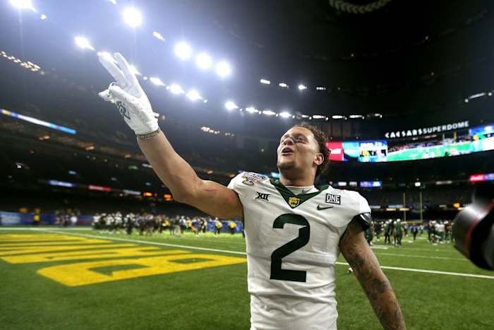 Jan 1, 2022; New Orleans, LA, USA; Baylor Bears linebacker Terrel Bernard (2) reacts after defeating the Mississippi Rebels in the 2022 Sugar Bowl at the Caesars Superdome. Bernard was named MVP.