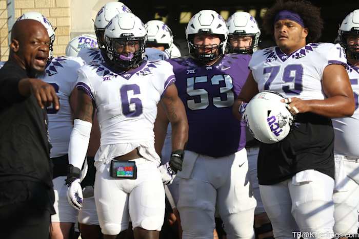 TCU Spring Football Game #6 Chase Jackson_#53 John Lance_#79 Steve Avila_Tunnel