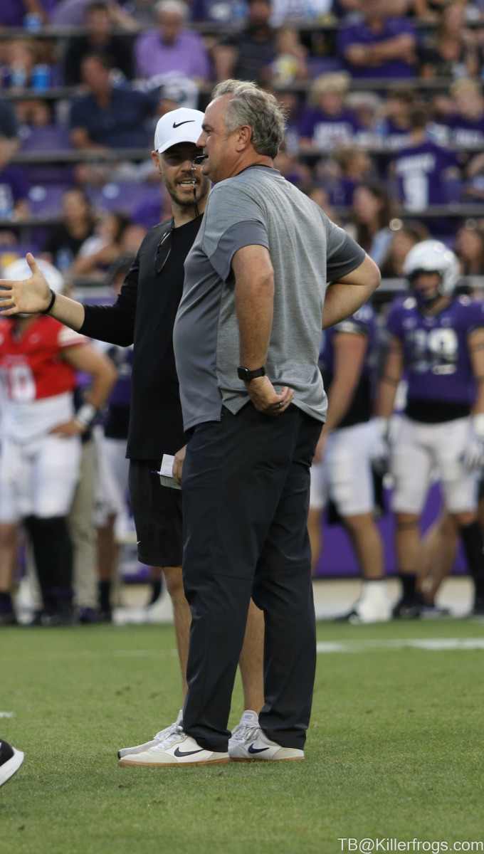 TCU Spring Football Game Coach Dykes and Coach Riley