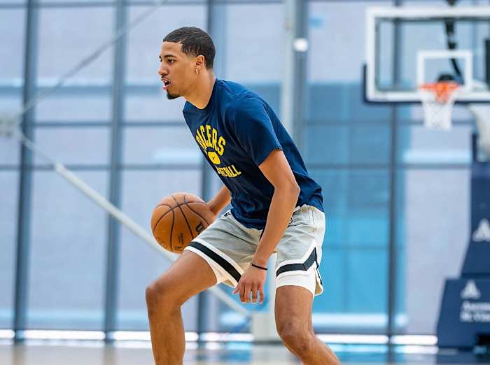 Tyrese Haliburton works out at the St. Vincent Center in the offseason.