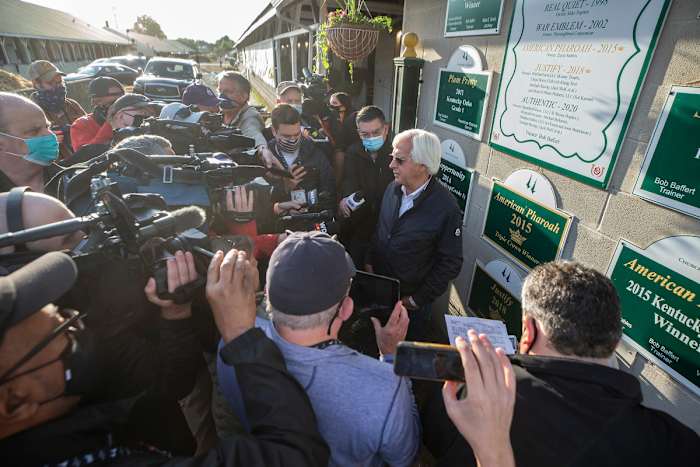 Baffert, one of the winningest trainers in horse racing history, is in the midst of serving a two-year ban from Churchill Downs.