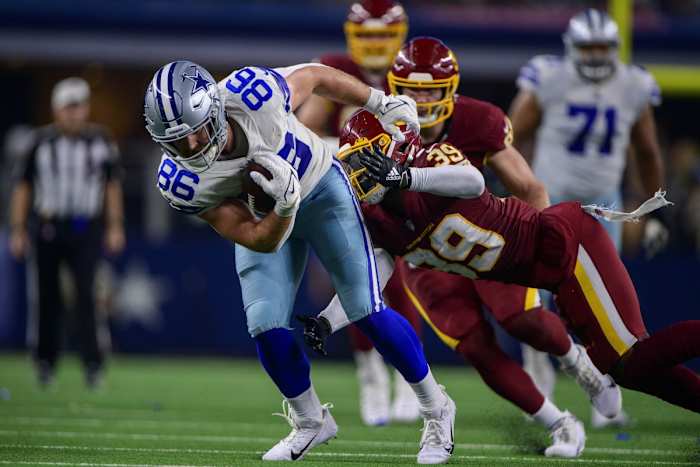 Dallas Cowboys tight end Blake Jarwin (89) in action against Washington. Mandatory Credit: Jerome Miron-USA TODAY Sports